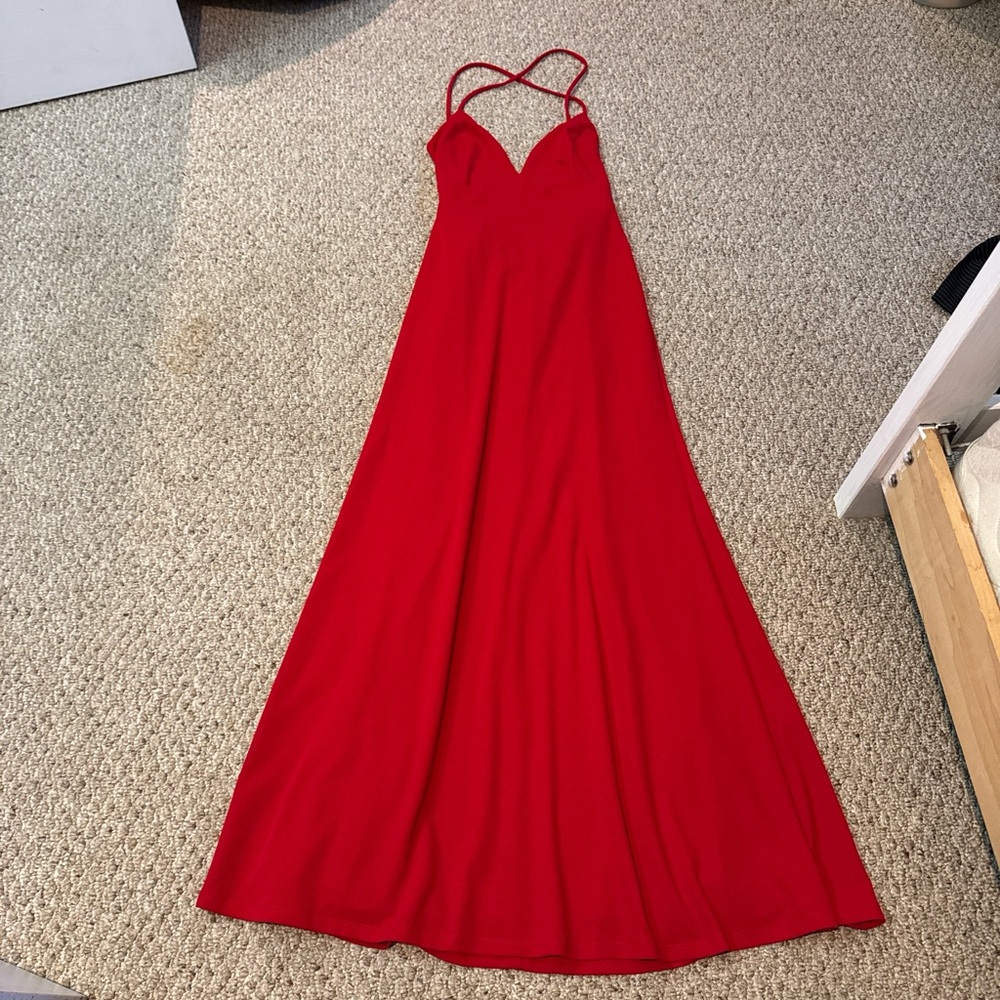 Lulus Be My Date Red Lace up maxi dress